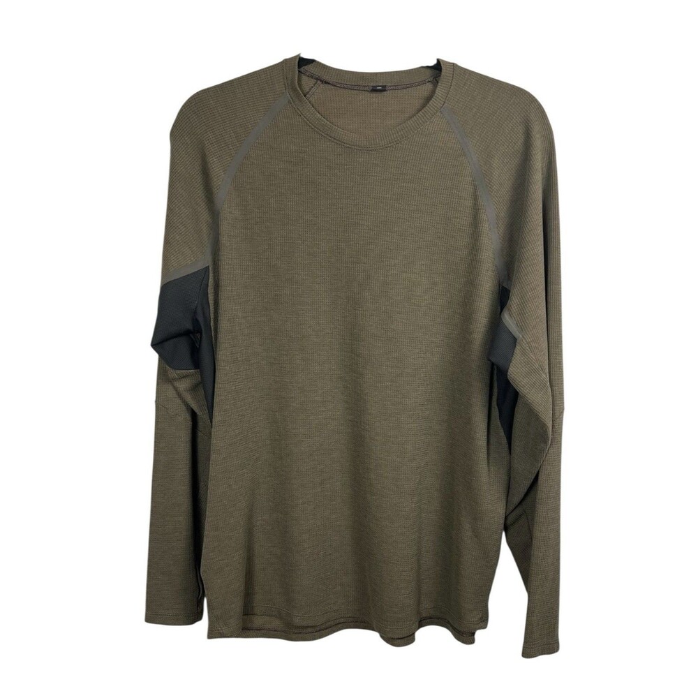 Lululemon Shirt Mens Large Green Ventilated Waffle Knit Long Sleeve Hiking